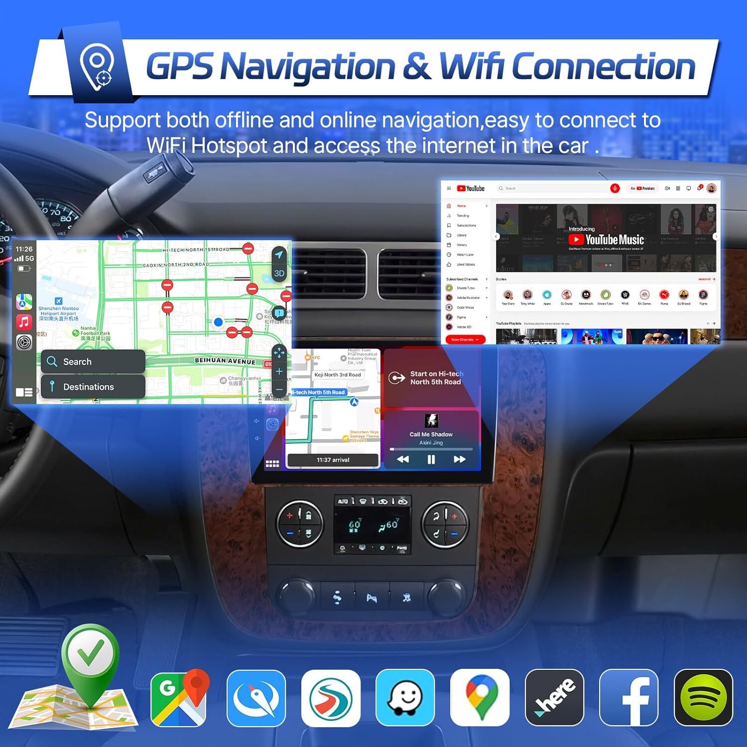 Carplay Radio Stereo Radio for Chevrolet Chevy Silverado Tahoe Suburban 1280*800