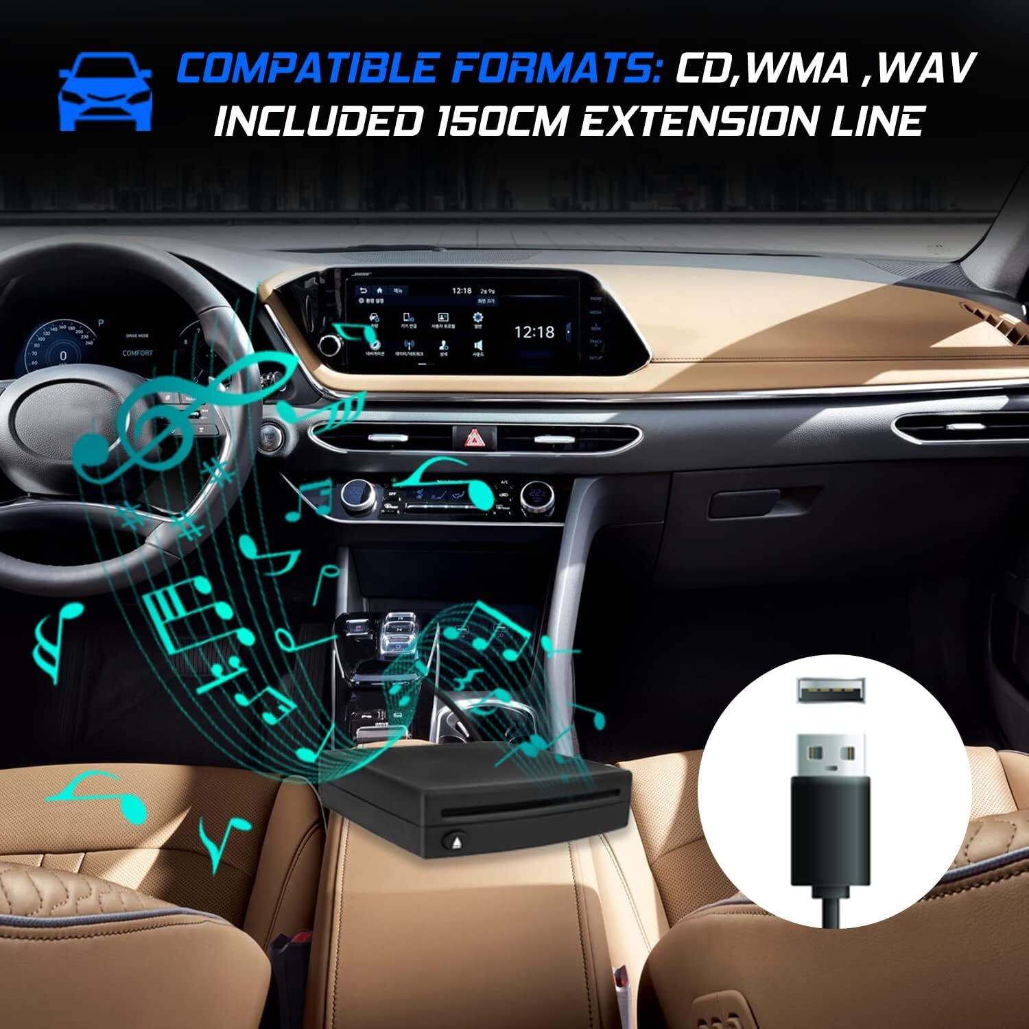 Vehicle CD Players External Portable OE Integrated Player for Car Black