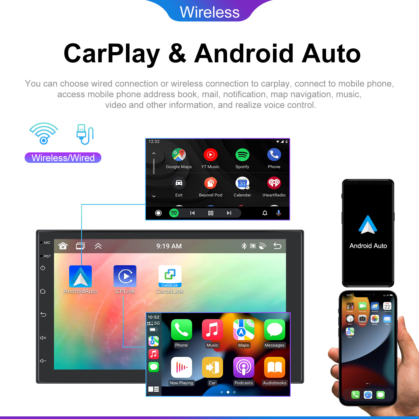 7″ Android 13 Carplay Double 2 Din Car Stereo Radio 4G+64G 8 Core GPS DSP Camera