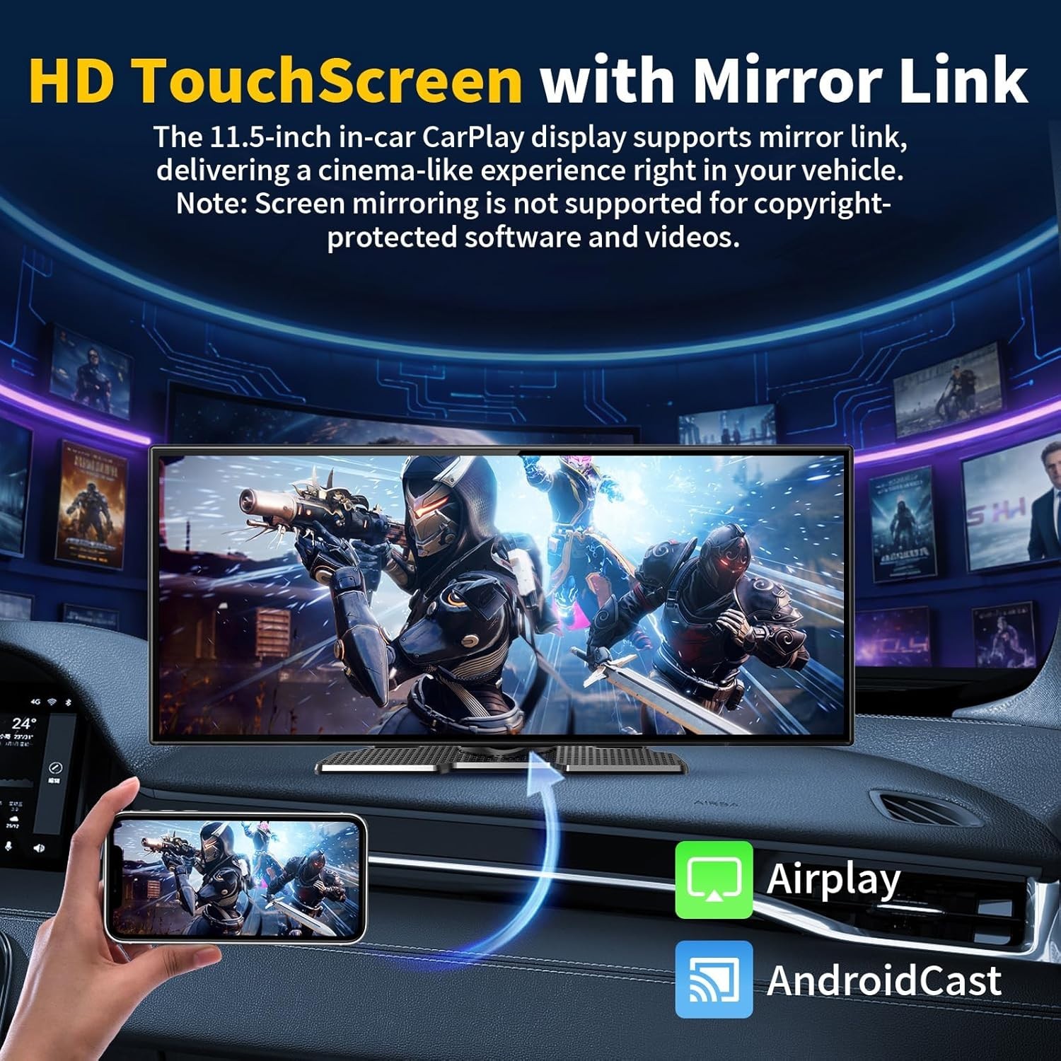 11.5″ Largest Wireless Carplay HD Screen for Carplay & Android Auto Car Stereo w