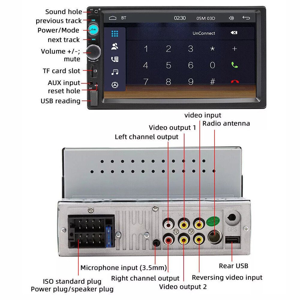 Single 1Din 7″ Touch Screen Stereo Bluetooth Radio Car Apple/Android Carplay GPS