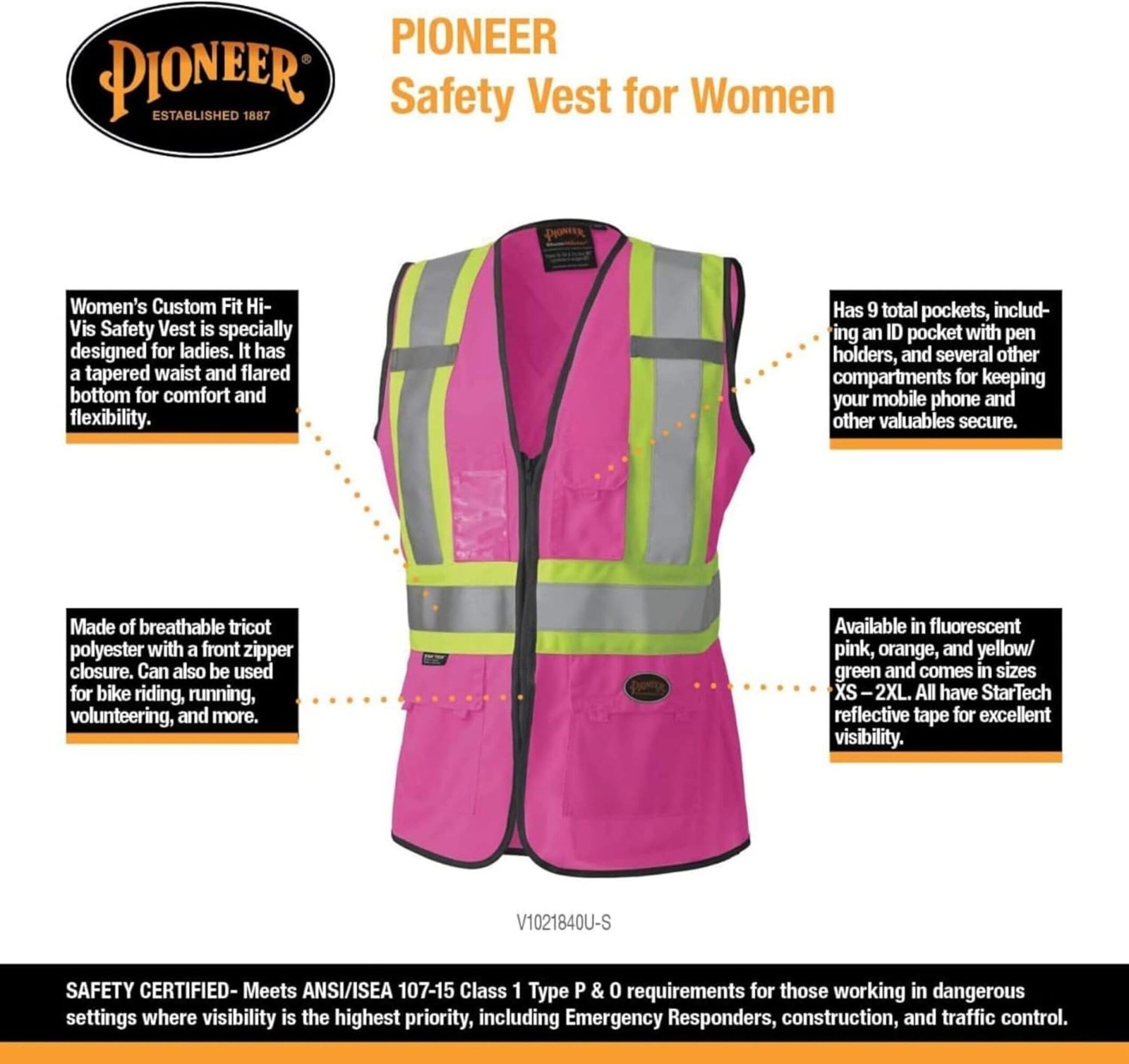 Safety Vest for Women With Pockets – Hi-Vis Class 1, Reflective Tape – For Co…