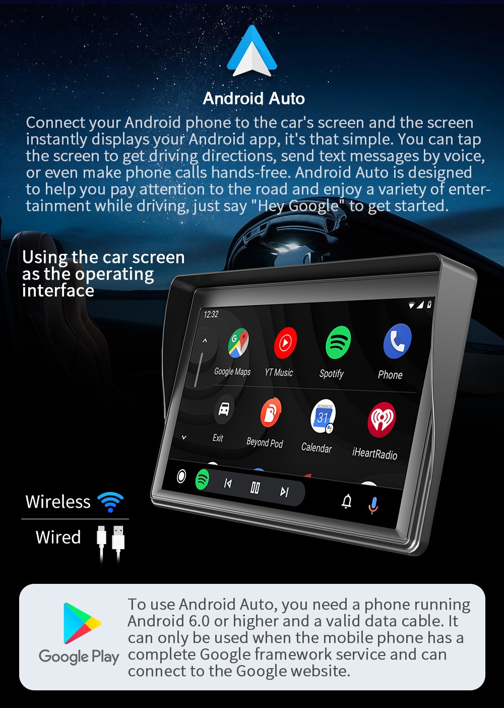 7Inch Wireless with Sunshade&Rear View Camera Input Portable CarPlay MP5 Player