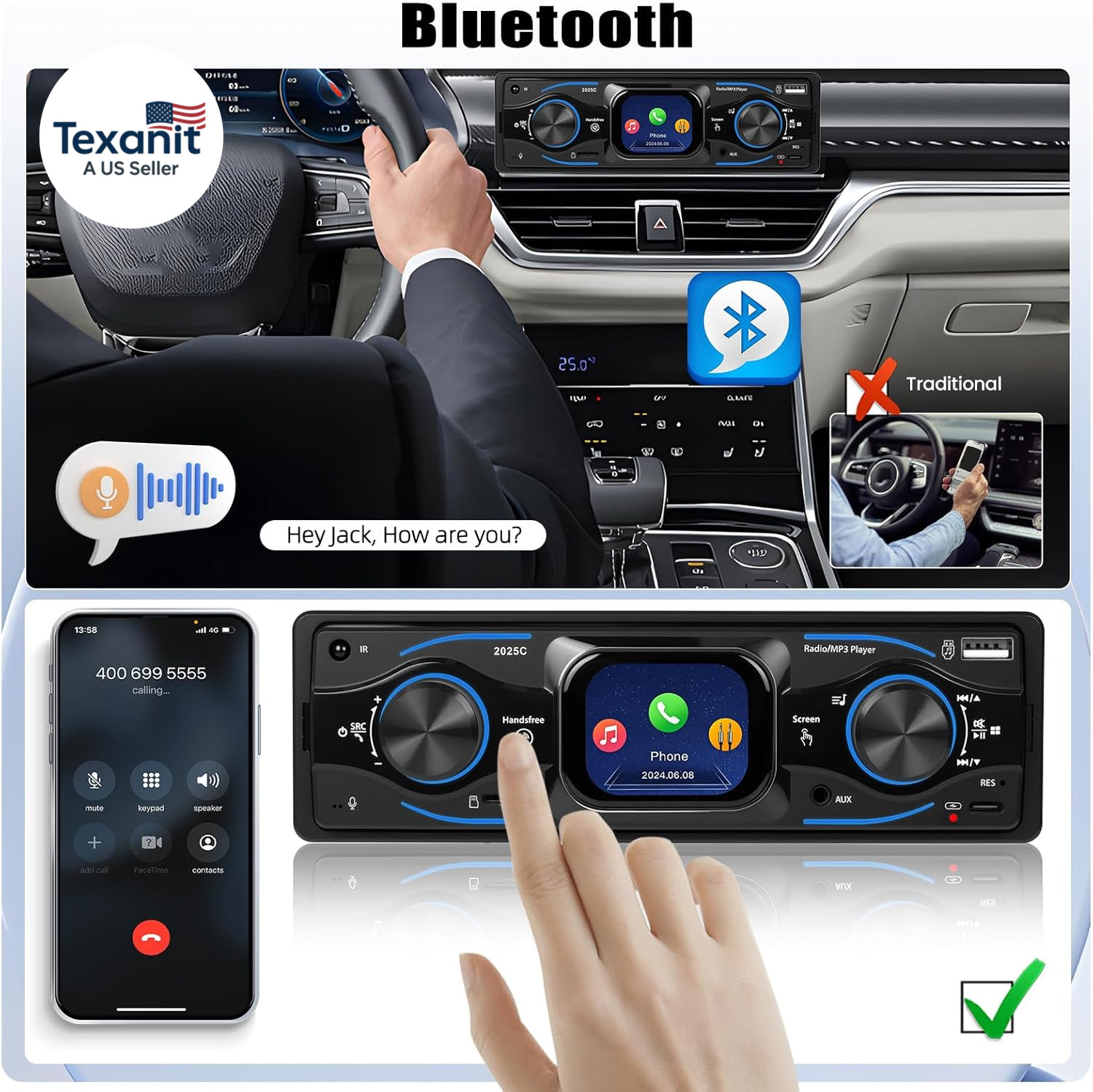 Single Din Car Stereo Marine Radio Bluetooth Multimedia Car Audio Receivers with