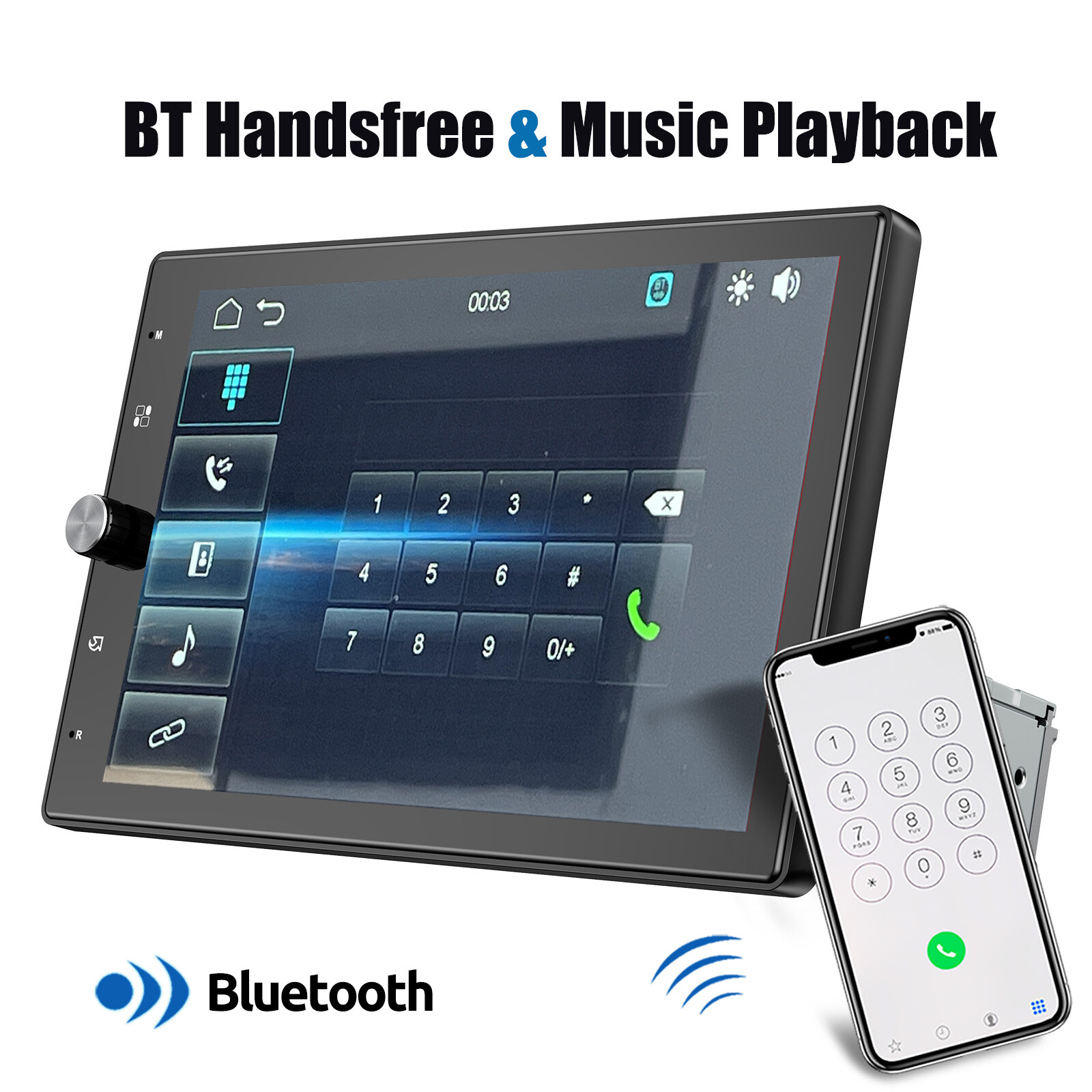 10.4″ Single DIN Car Stereo Wireless Apple CarPlay Android Auto Head Unit AUX FM
