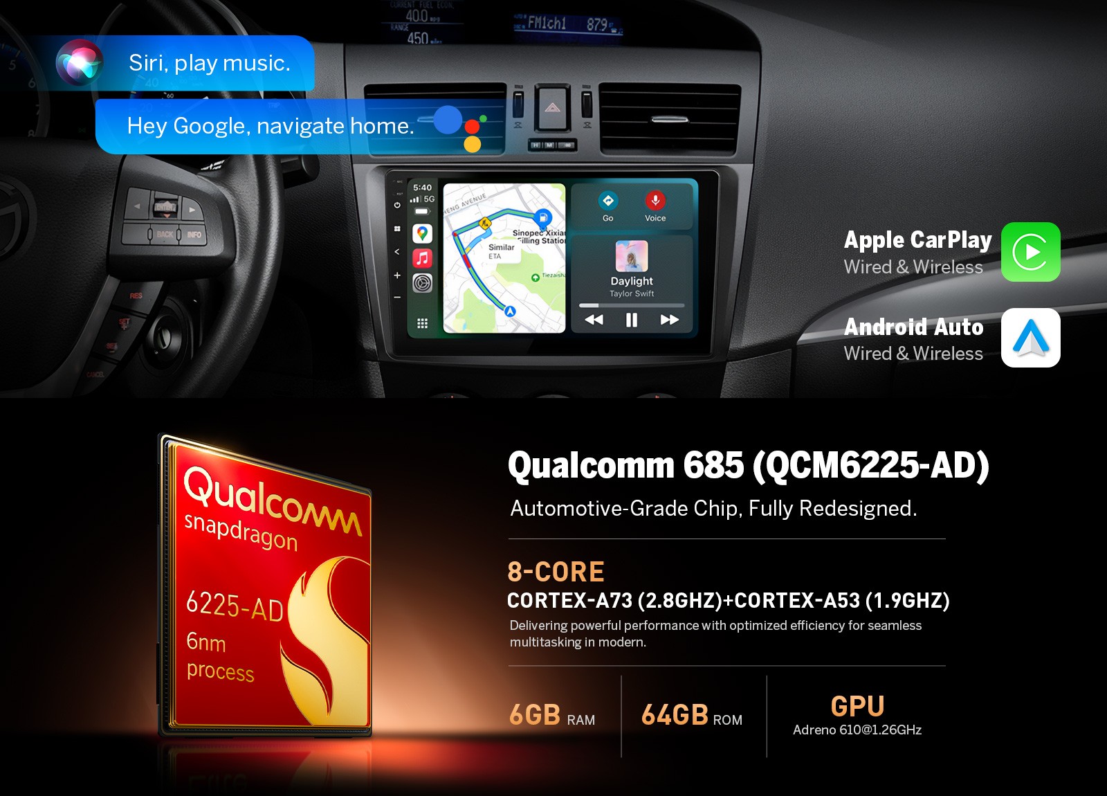 9 inch QLED 6+64GB Android 14 Car Stereo CarPlay for Mazda Mazdaspeed3 2010-2013