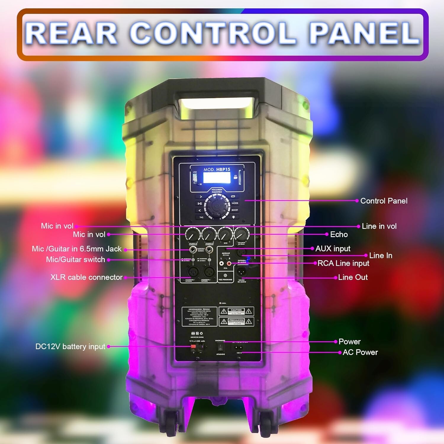 EMB 5000W 15″ Rechargeable DJ PA KARAOKE Party Powered Speaker Stand, Bluetooth