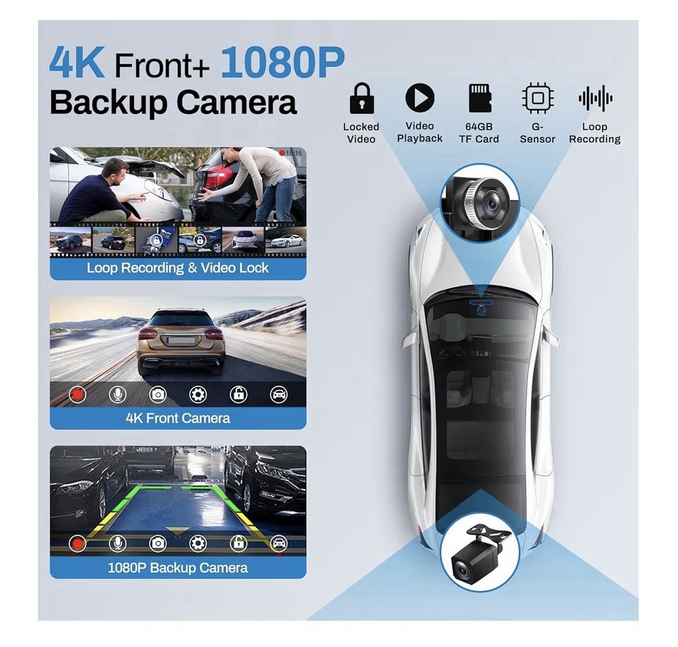 Wireless Apple Carplay Screen for Car 4K Dash Cam, 9″ Portable Apple Carplay