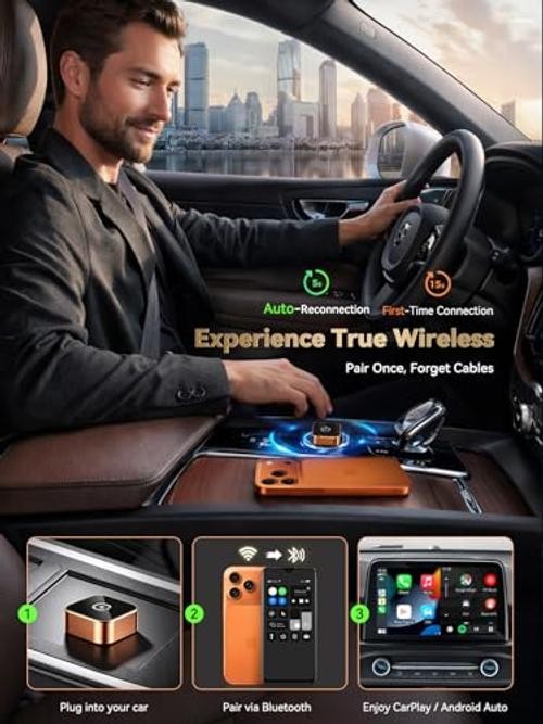 2026 Wireless CarPlay & Android Auto Adapter, Mini 2-in-1 Plug & Medium Orange
