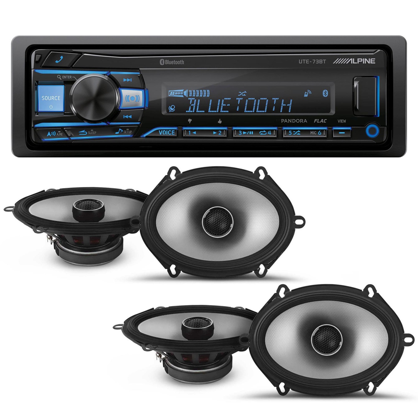 Alpine UTE-73BT Receiver + 2 Pairs S2-S68 Type S 6×8″ BT Digital Media Speakers