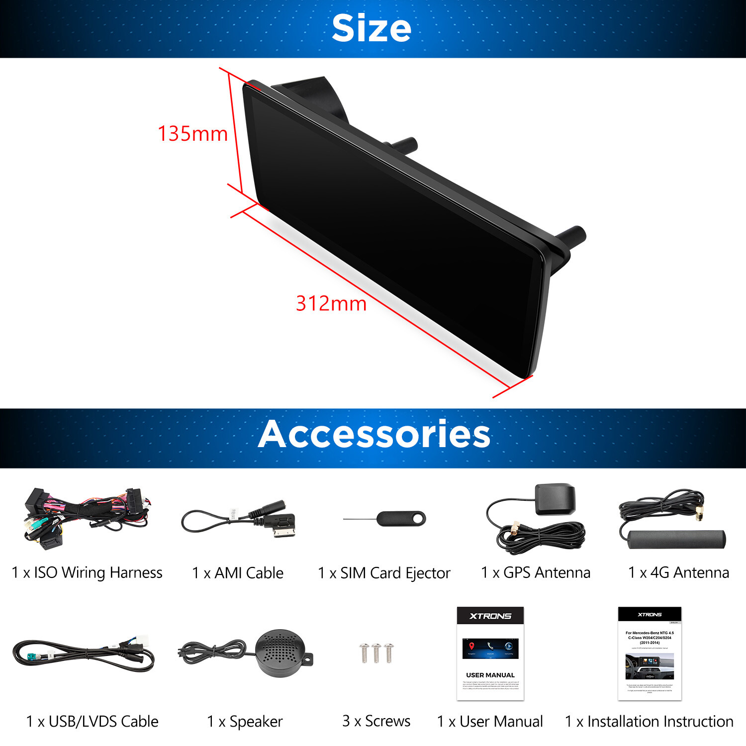 CarPlay 12.3″ IPS Android 13 8-Core 64G Car Stereo GPS Nav For Benz C-Class W204