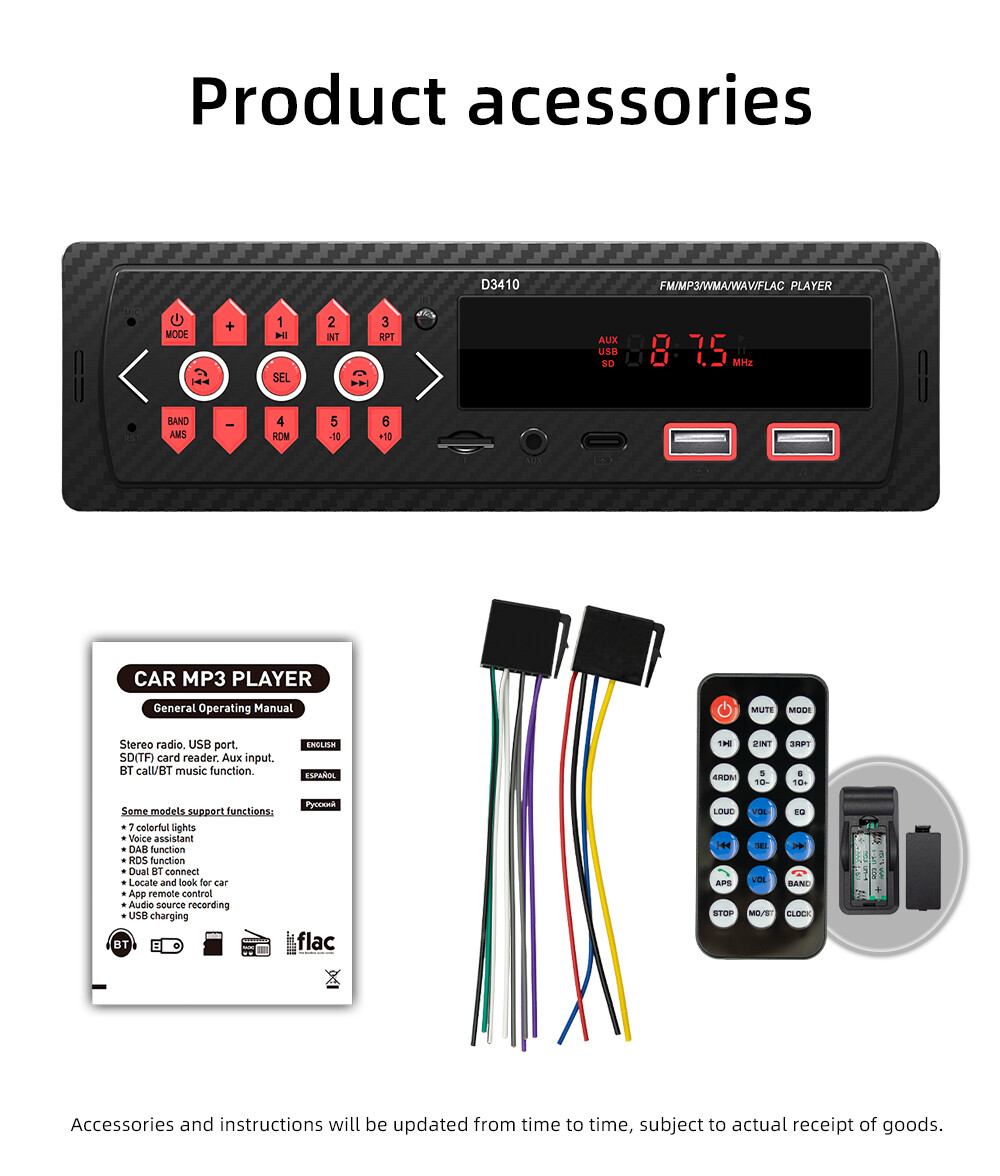 Single Din Bluetooth Radio Car Stereo Audio AUX/FM/SD/USB/TF MP3 Player Remote