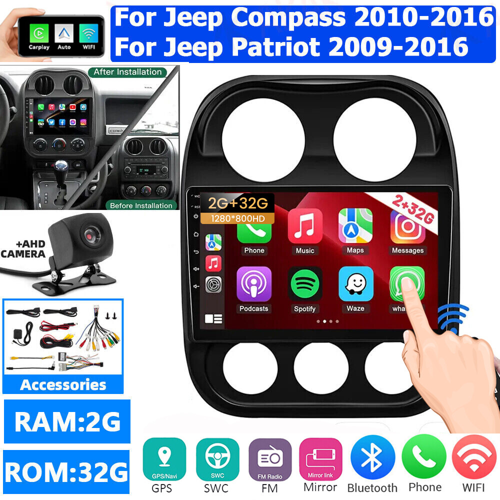 For Jeep Patriot Compass 2010-2016 GPS Apple CarPlay Android 12 Car Stereo Radio