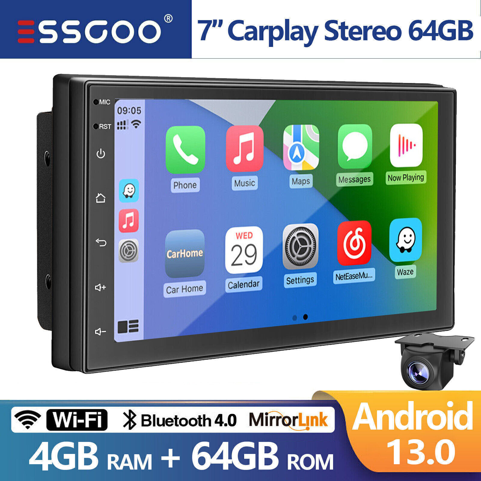 7″ 2 DIN 4G+64G Android 13 Car Stereo Player Carplay GPS NAVI Wifi Backup Camera