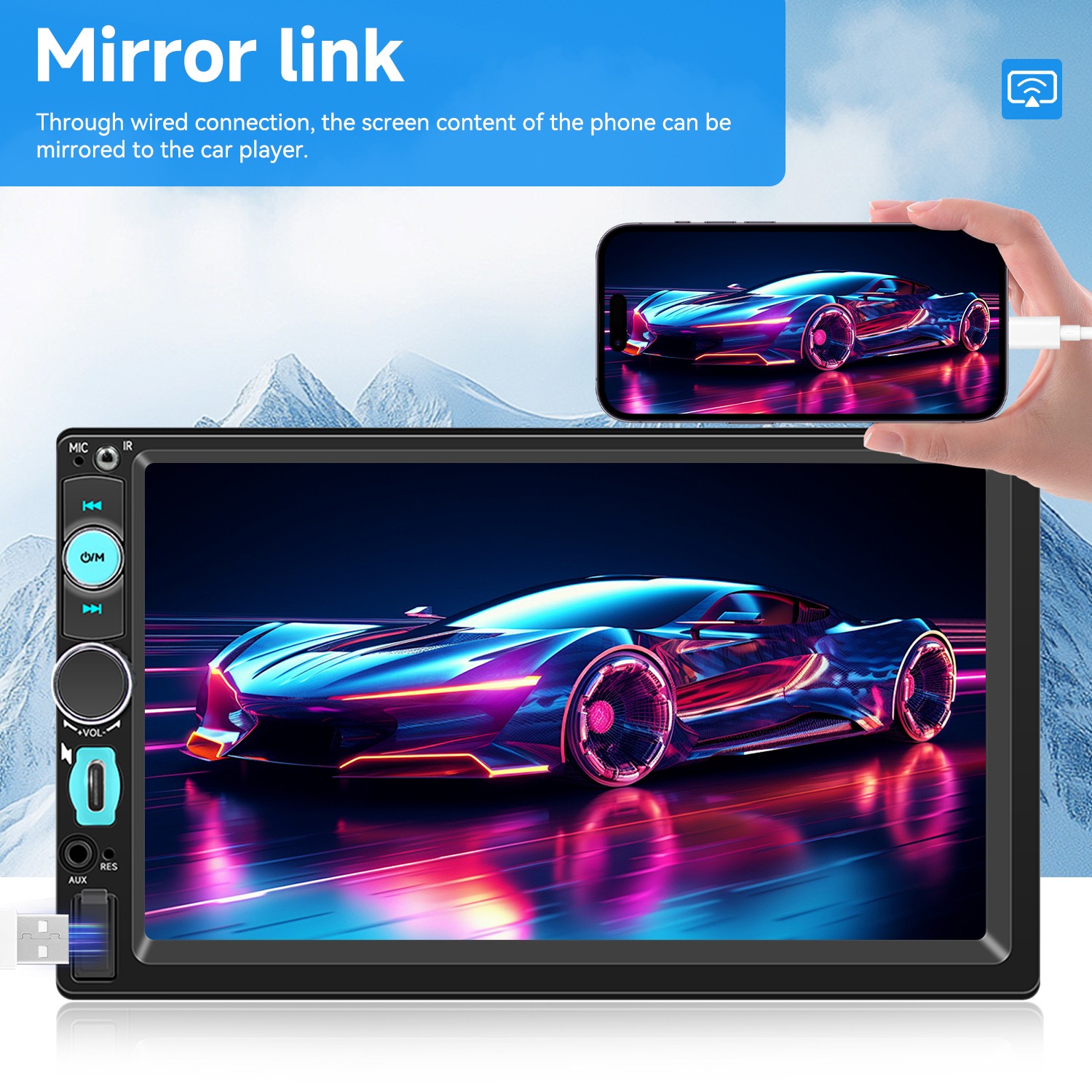 16GB 7″ Touch Screen Stereo Bluetooth Radio Car For Apple/Android Carplay GPS