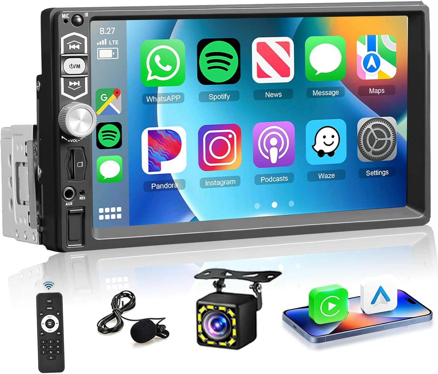 7″ Single 1 Din Touch Screen Car Stereo Bluetooth Radio Apple/Android Carplay BT