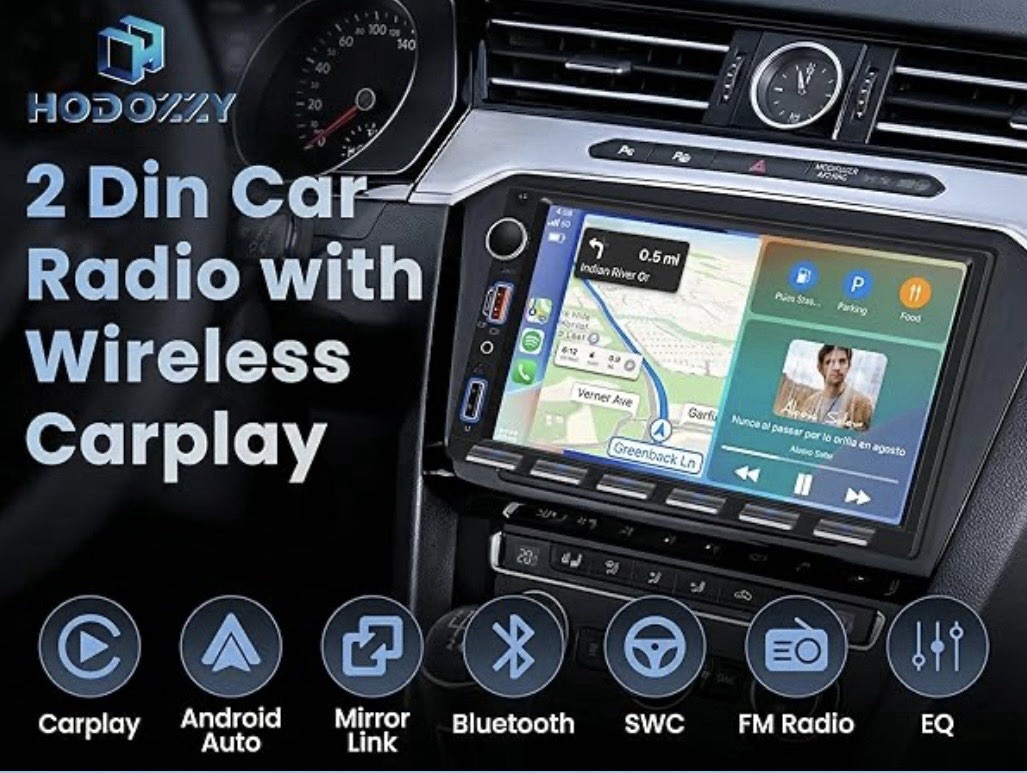 Double Din 7 Inch Car Stereo with Wireless Carplay & Android Auto Backup Camera