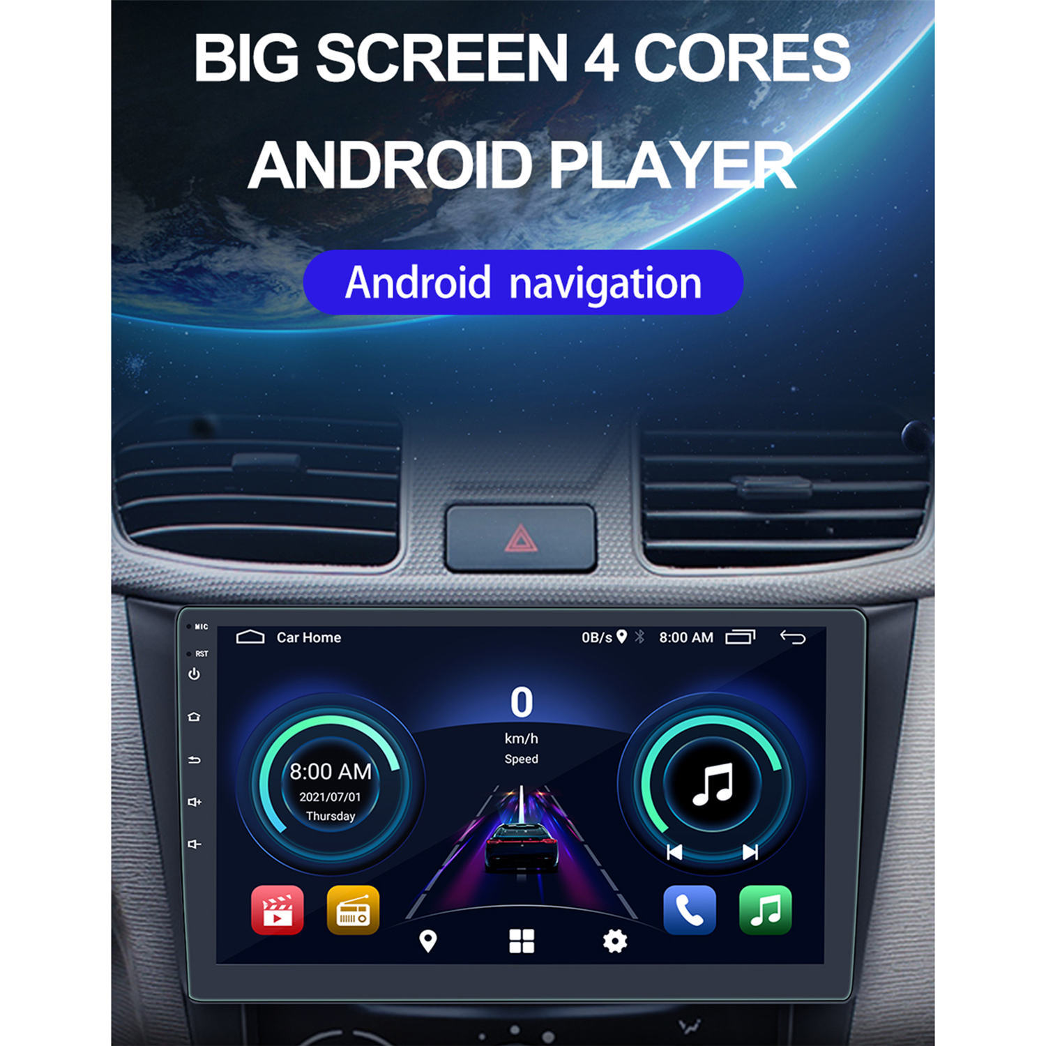 2-DIN Android 10.1 Car Radio 1+16GB 9inch Touch Screen GPS Bluetooth WIFI S-9090