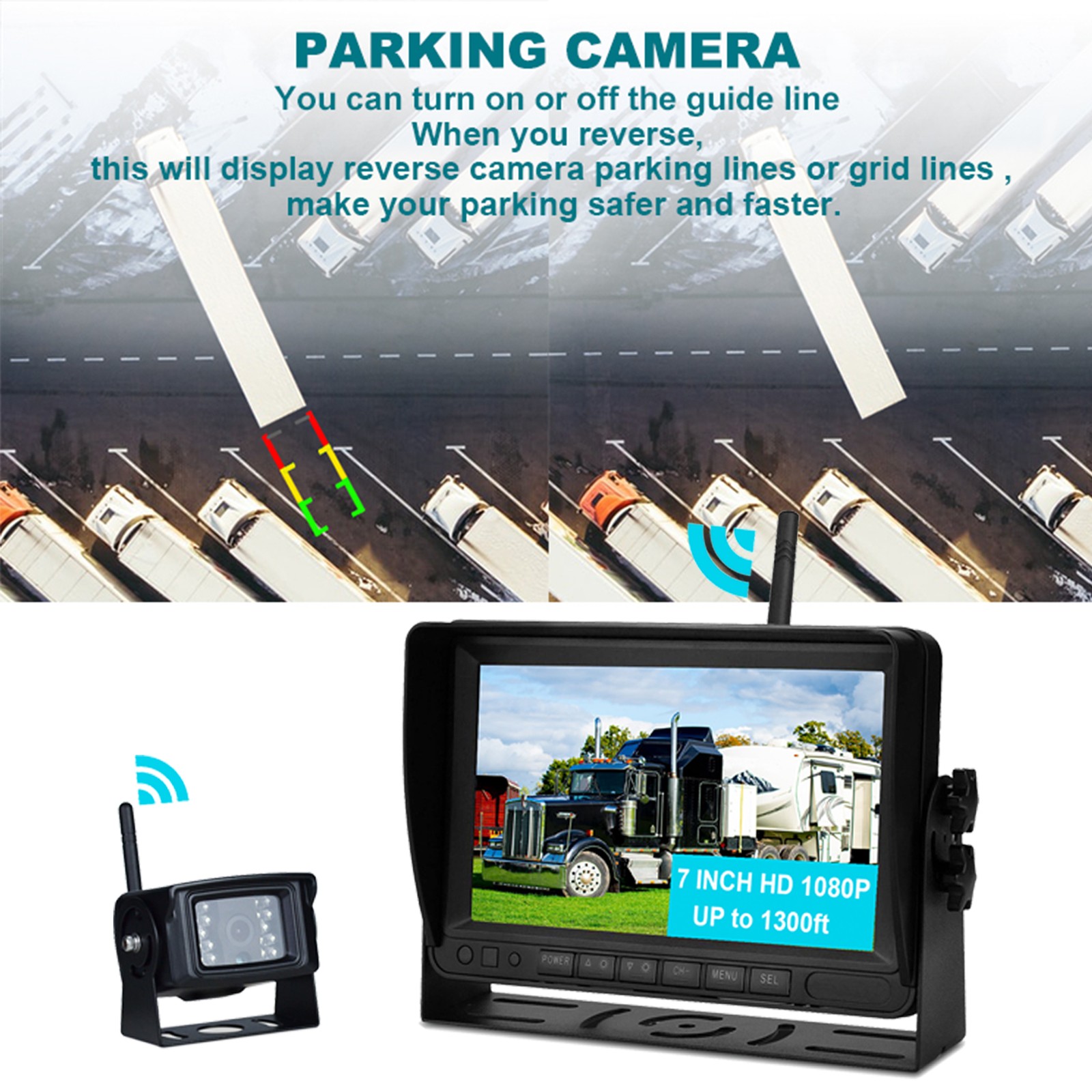 7″ Display Wireless AHD 1080P 1CH Rear View Backup Camera Kit for Truck Trailer