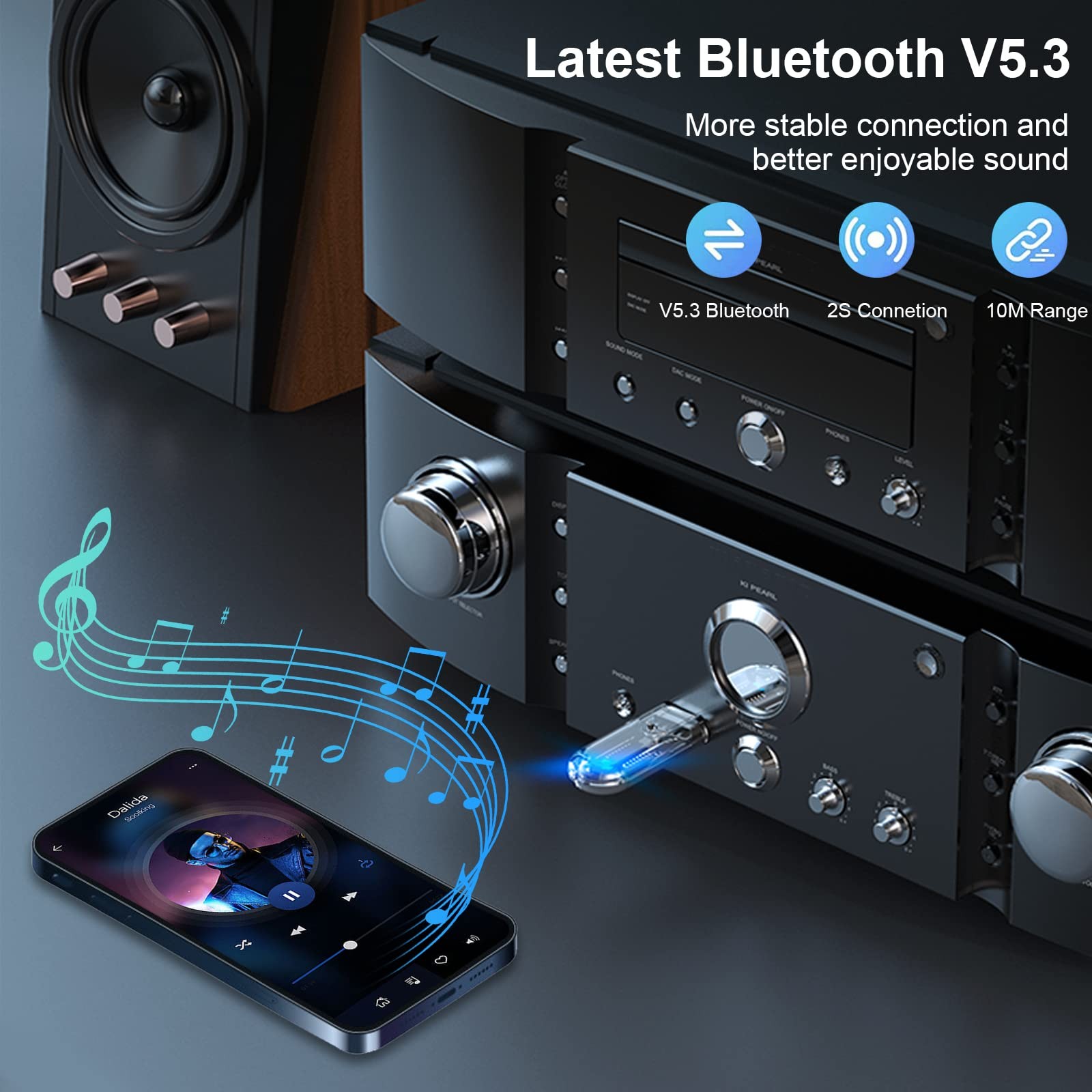 USB to Bluetooth Car Kit – Wireless Audio Adapter for Home & Car Stereo, Supp…