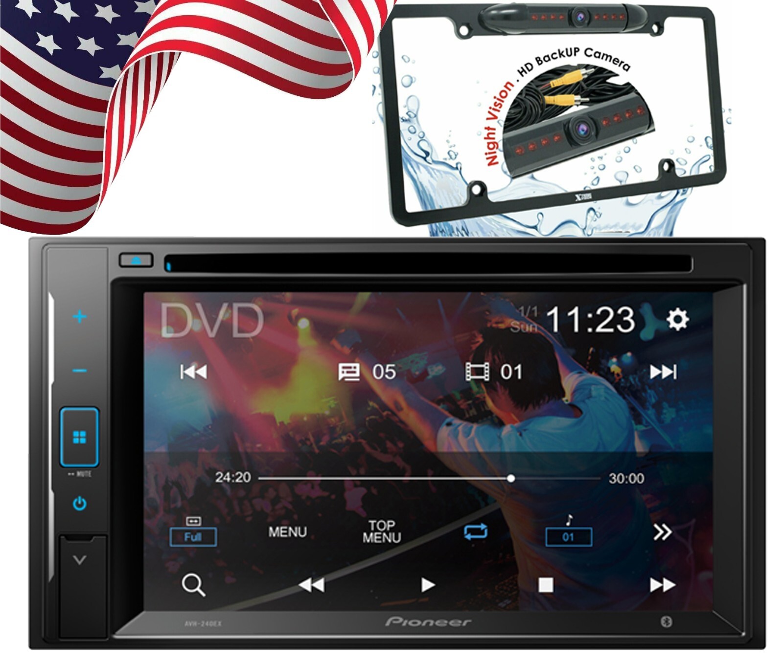 Pioneer AVH-240EX 6.2″ Touchscreen DVD Receiver + XV-30LCC License Plate Camera