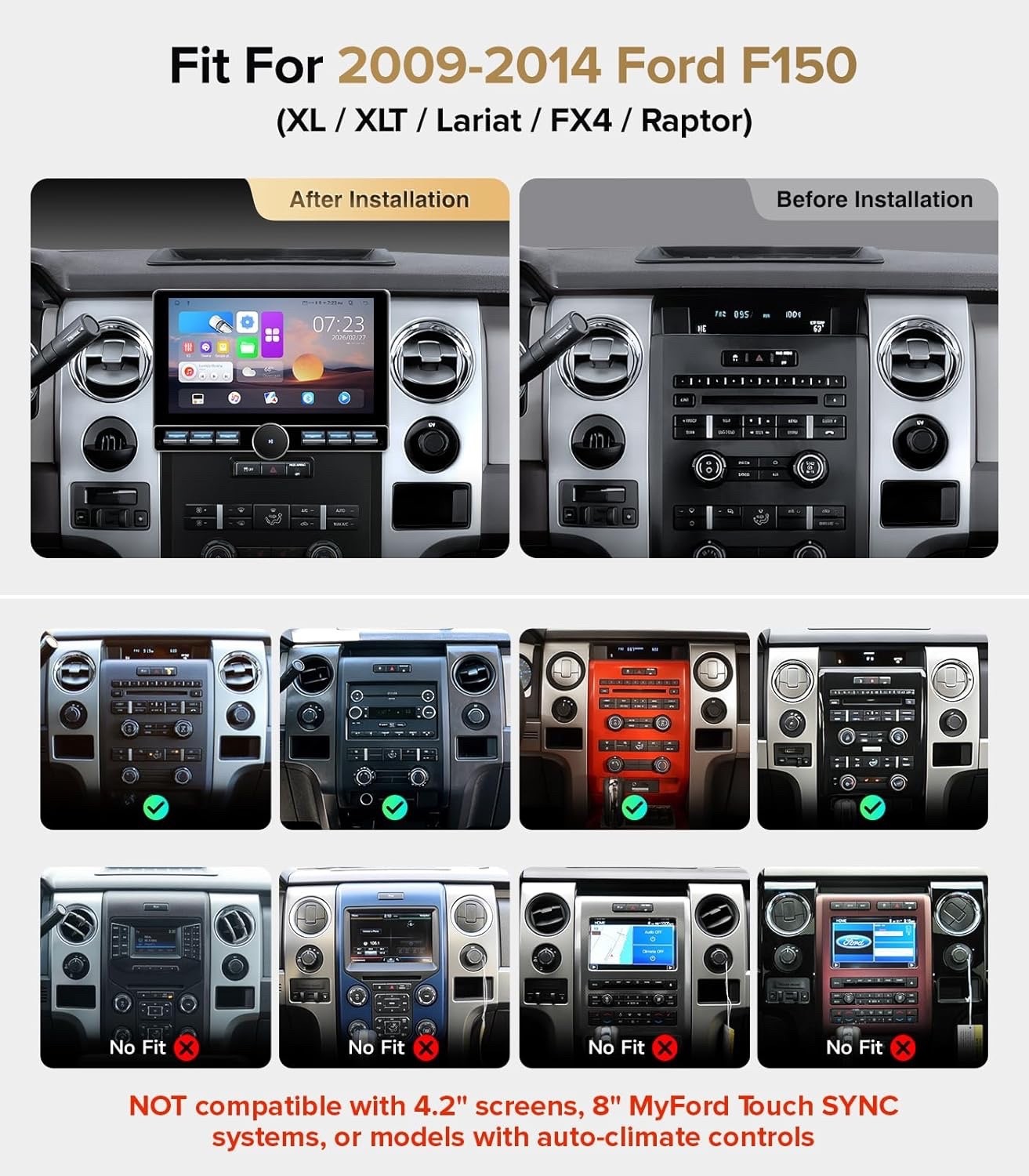 Car Stereo for Ford F150 2009-14, CarPlay & Android, w/ Knob – READ FOR MODELS