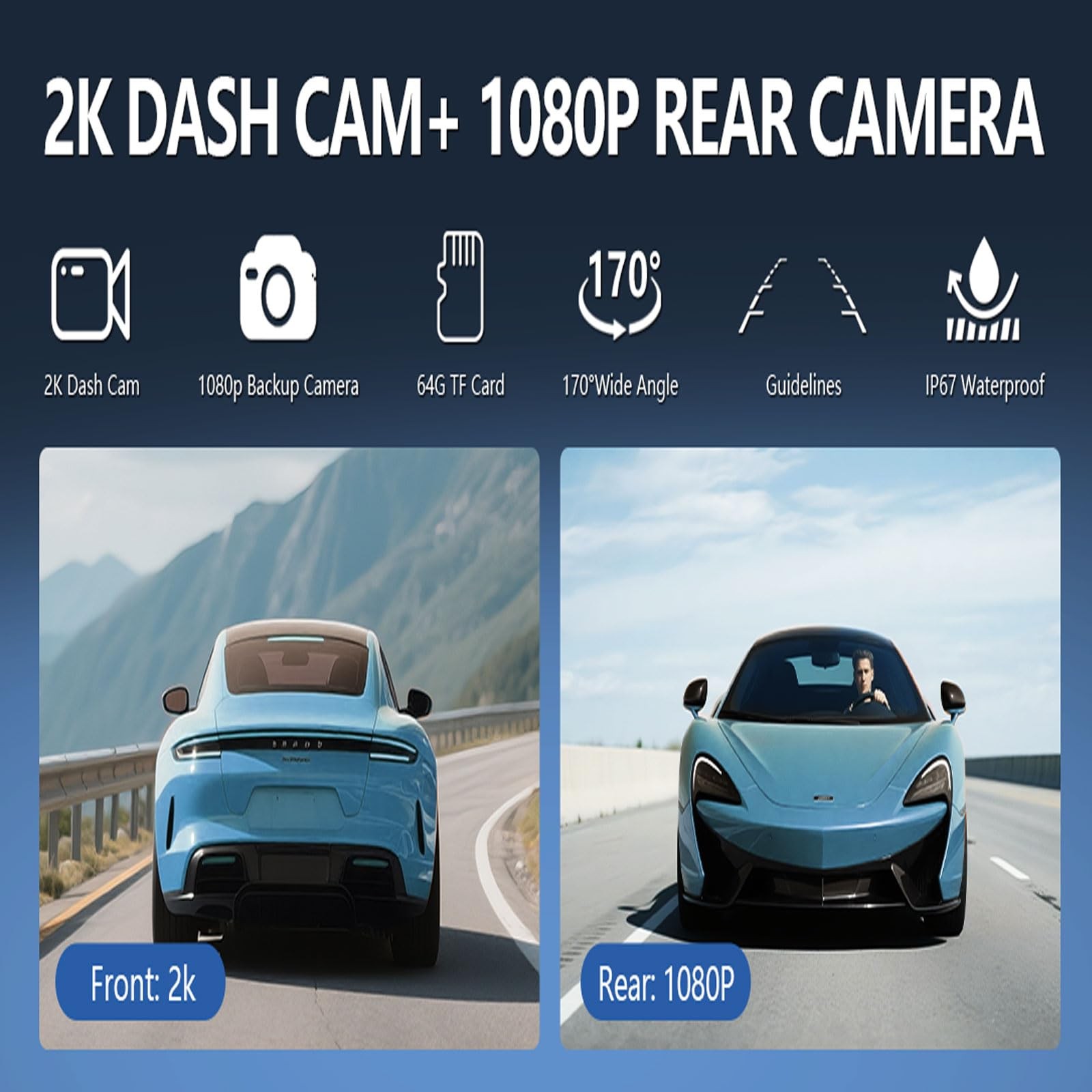 8.1″ Portable Wireless Carplay Screen for Car, 2K Dash Cam & 1080P 8.1 inch
