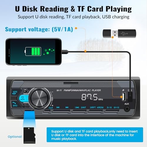 Single Din Car Stereo with Bluetooth 5.0 Hands Free Calling Voice Control P1