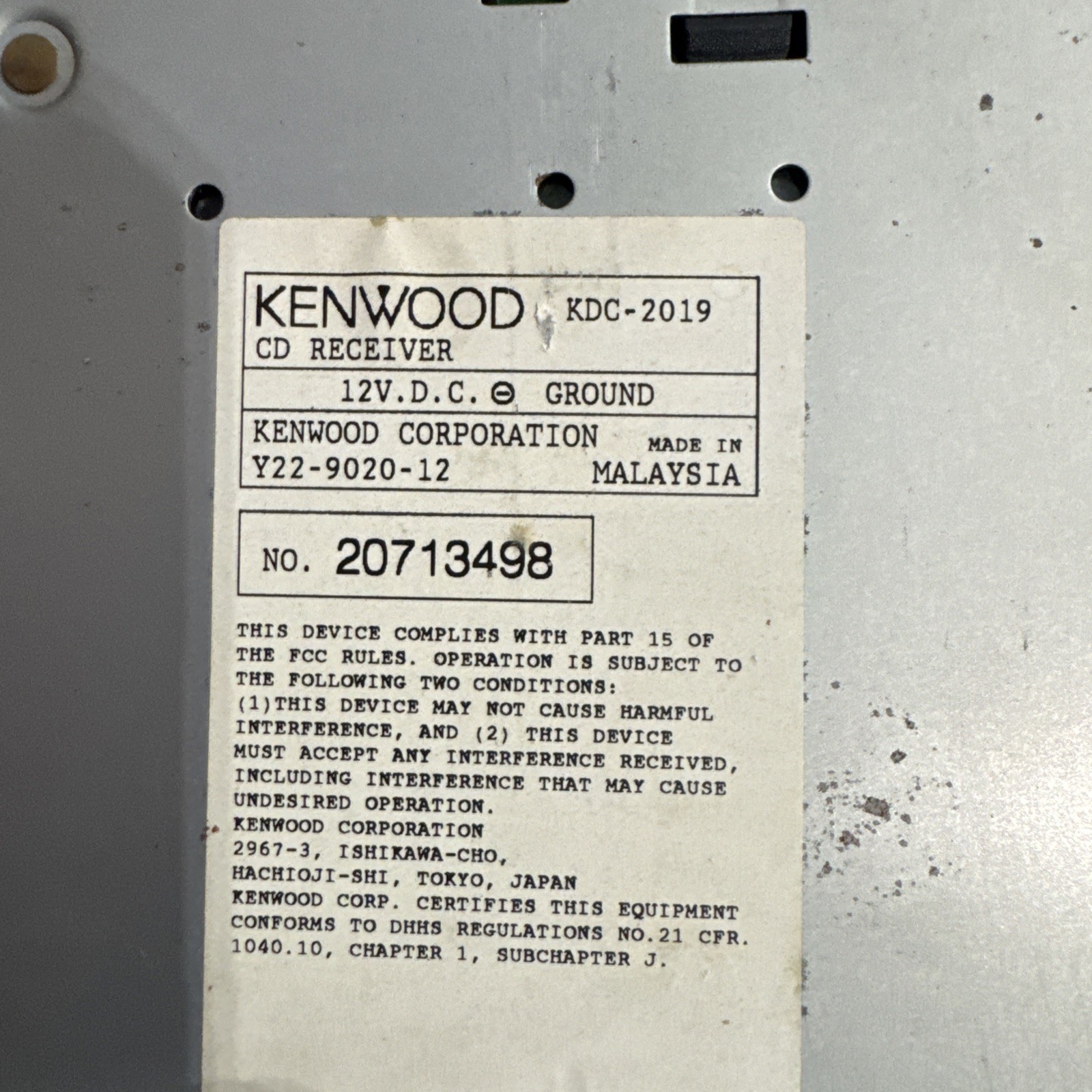 Kenwood Kdc-217 Kdc217 Original Car Radio Not Tested No Plug