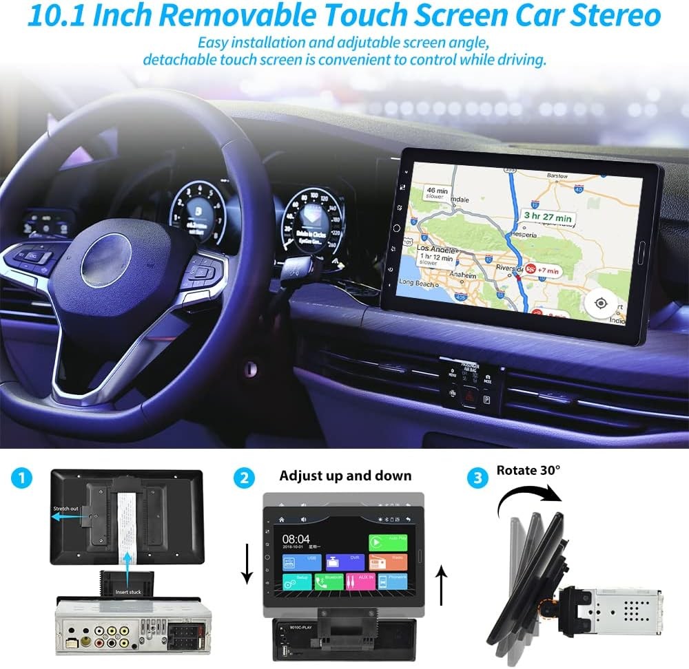 10.1″ Carplay Car Stereo Radio Single 1Din Rotatable Touch Screen Bluetooth MP5