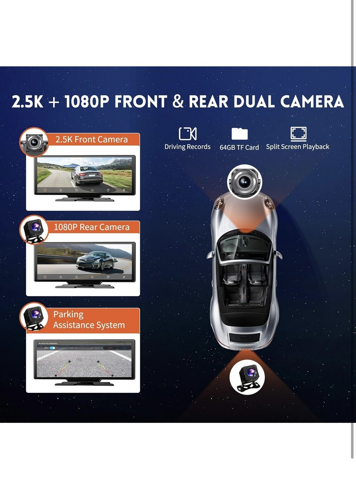 10.26″ HD Wireless Android & Carplay Screen for Car, Portable Touchscreen 4K