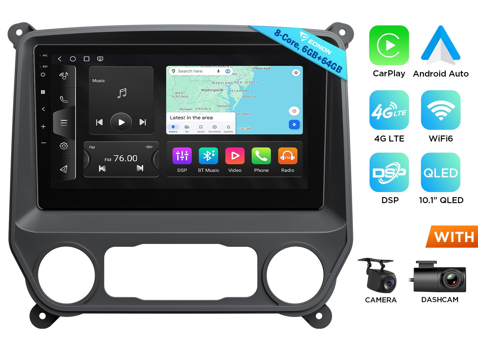 8Core 10.1″Android Auto CarPlay 4G GPS Navi for GMC Sierra 14-18 Car Radio Audio