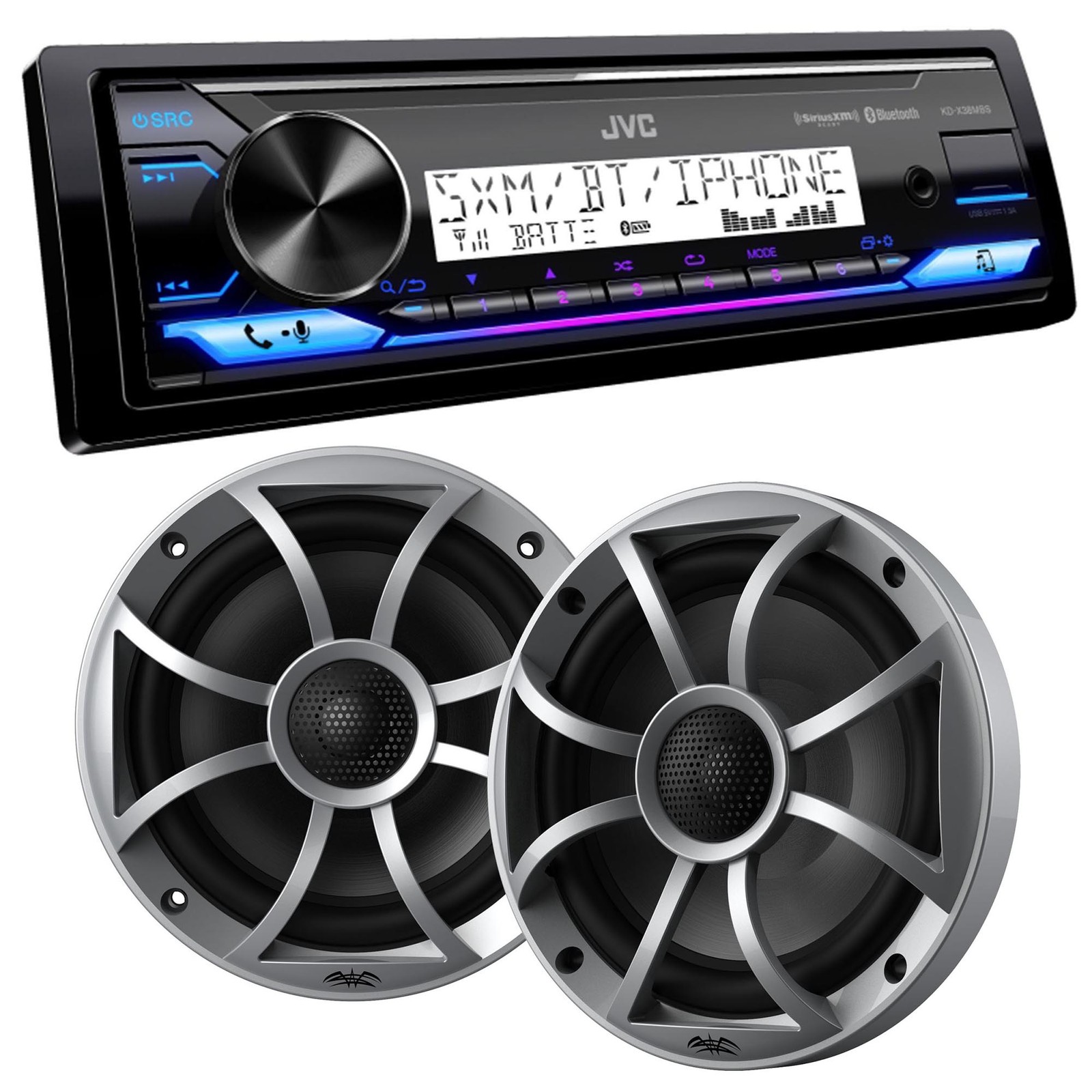 JVC Marine Media Receiver with Bluetooth, USB, SiriusXM & Wet Sounds Speakers
