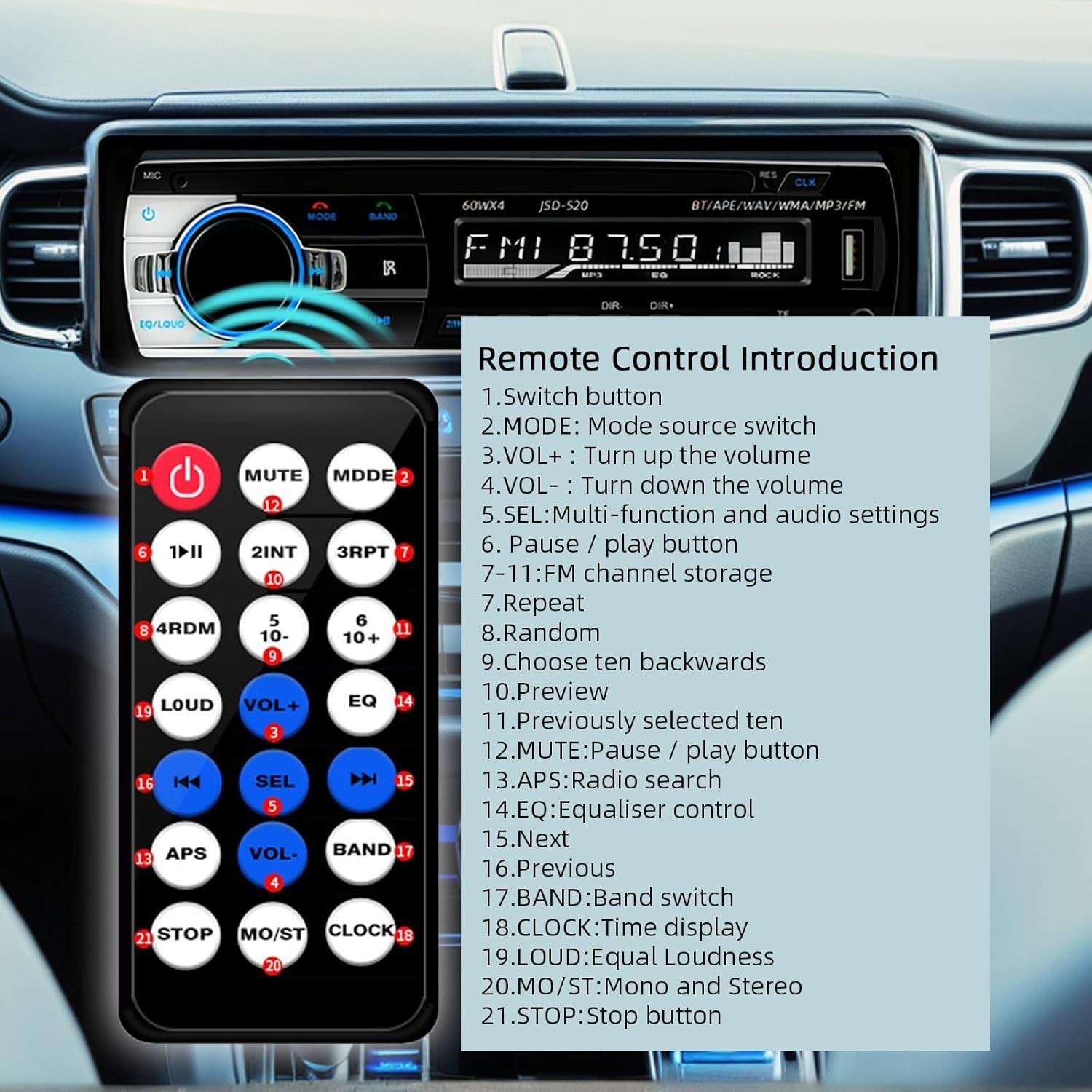 Compact JSD-520 Single Din Car Stereo with Bluetooth & Hands-free Calling
