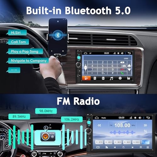 7 inch Double Din Car Stereo with Backup Wired Mirror Link + Bluetooth 5.0