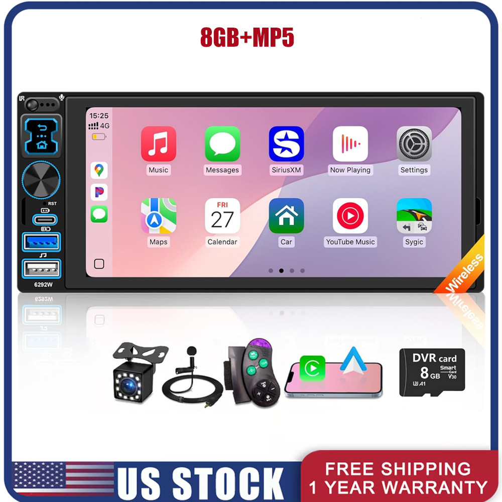 6.8″ Single Din Car Stereo Wireless CarPlay touchscreen Bluetooth Radio USB CAM