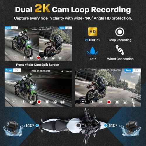 Motorcycle CarPlay Screen with 6.25”+Dual 2K Cam+TPMS+Magnetic Mount+64GB