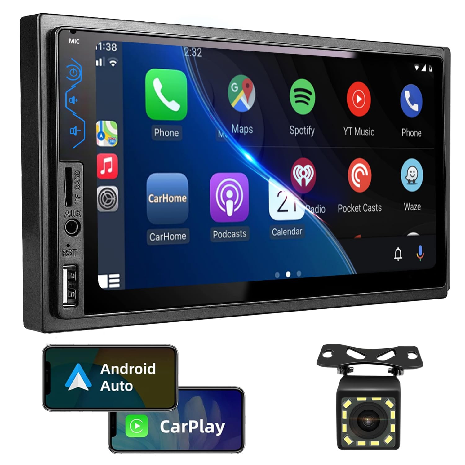 Estereo De Doble Din Với Pantalla HD Y Soporte De Subwoofer De Lujo Pro