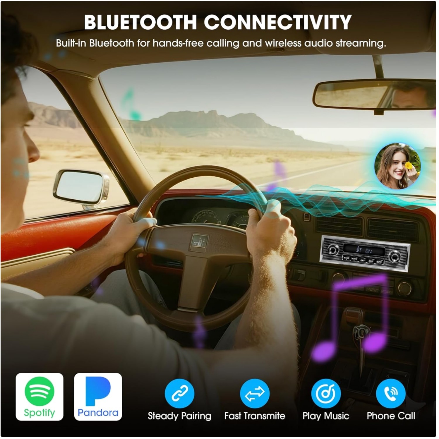 Vintage Bluetooth Car Radio with Subwoofer Output