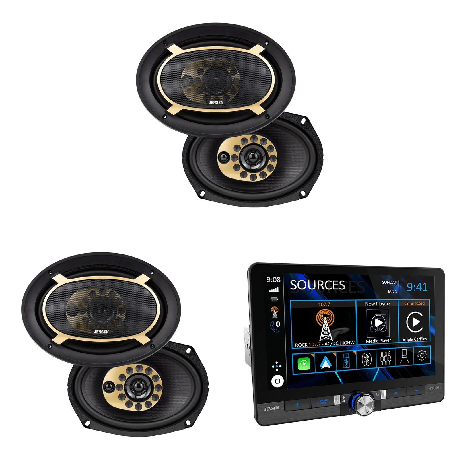Jensen CAR813 8″ Touch Screen Digital Receiver + 2 Pairs JS69T 6×9″ Speakers