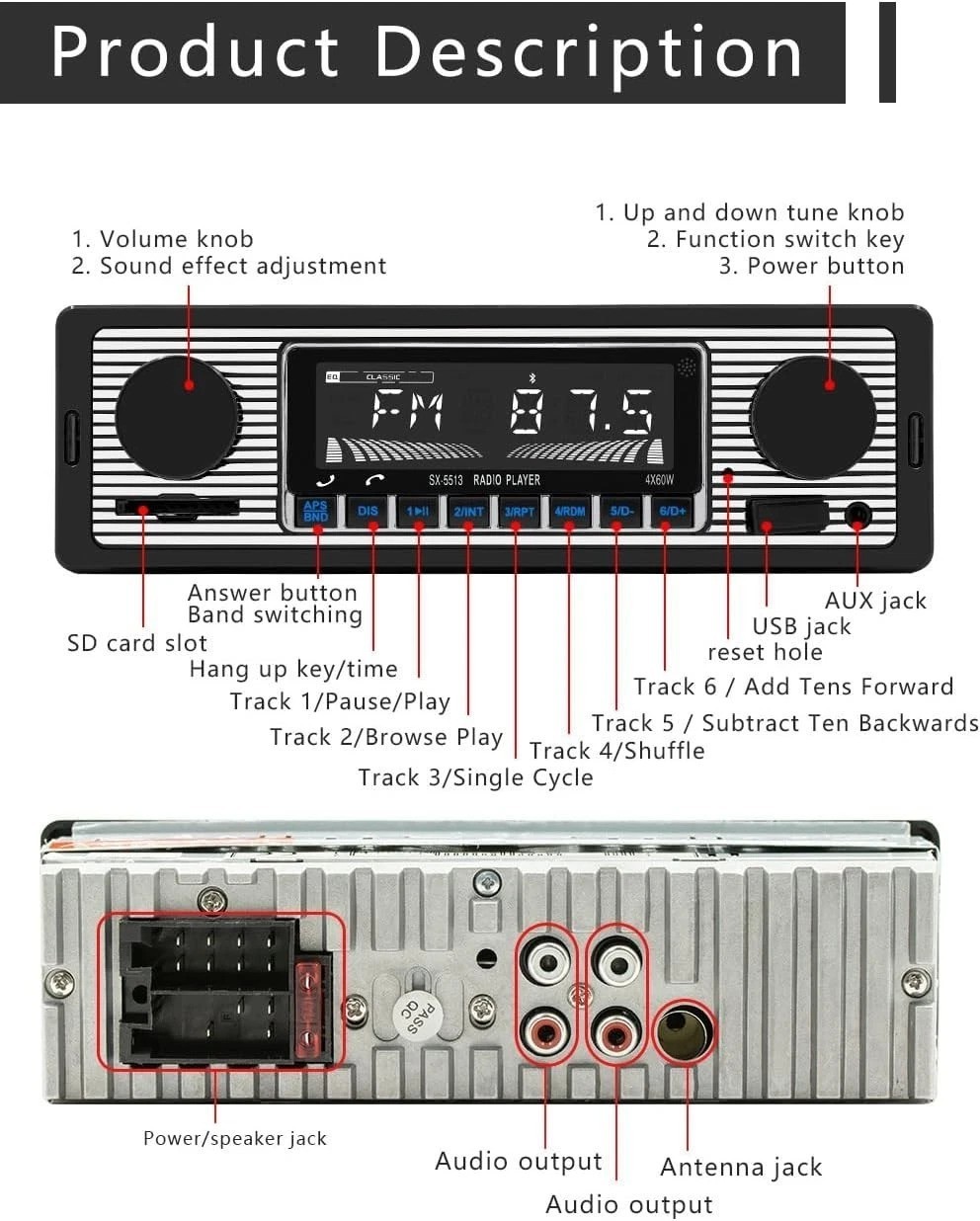 7″ Single DIN Car Stereo Bluetooth FM Radio MP3 WMA Wav Support