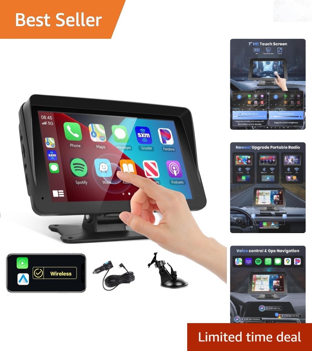7 Inch Portable Car Stereo Bluetooth Wireless CarPlay Android Auto Touchscreen