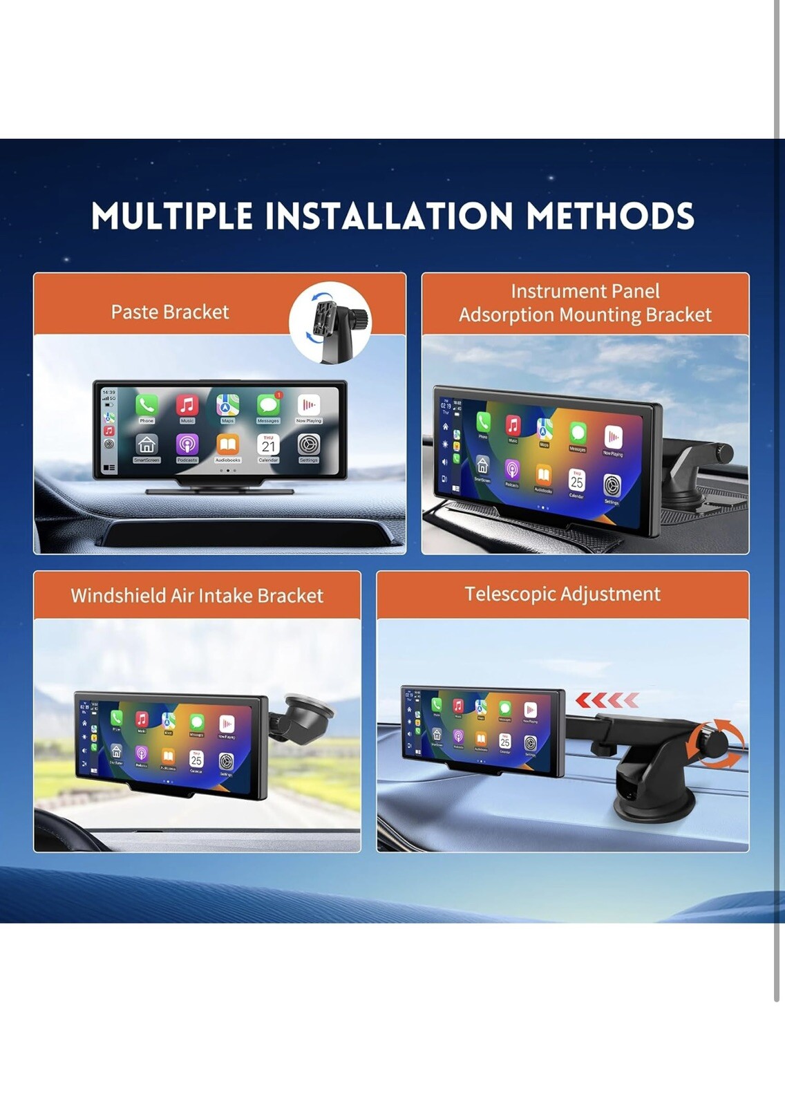 10.26″ HD Wireless Android & Carplay Screen for Car, Portable Touchscreen 4K