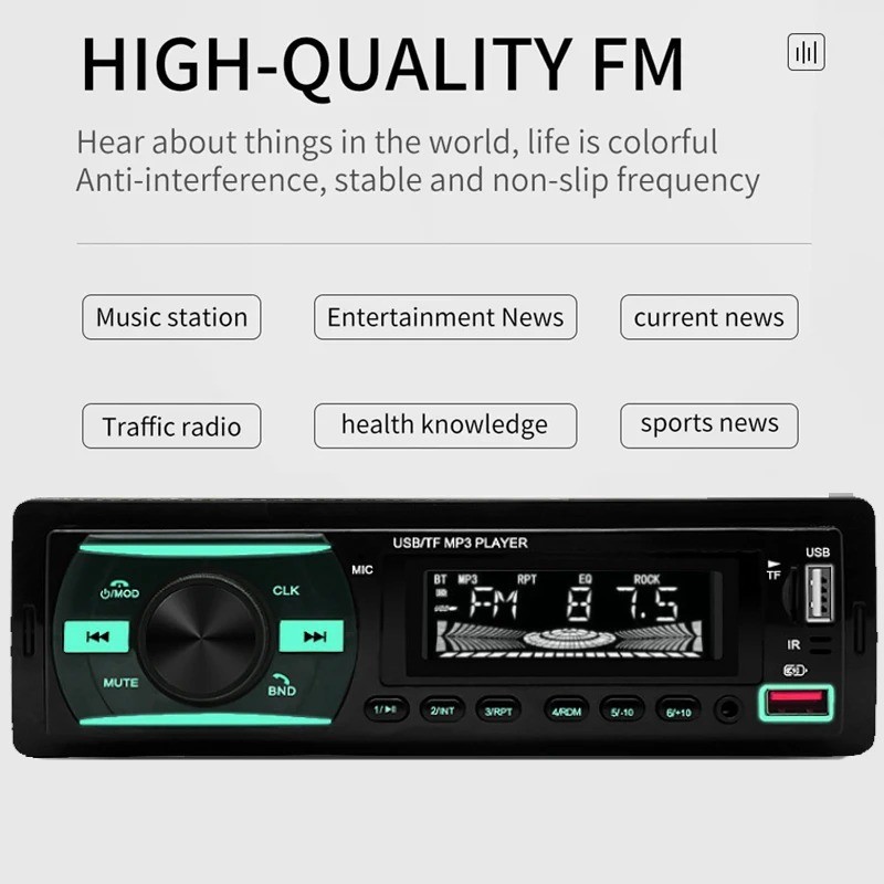 Single 1 Din Car Radio Audio Stereo MP3 Player Bluetooth USB/AUX/SD/FM