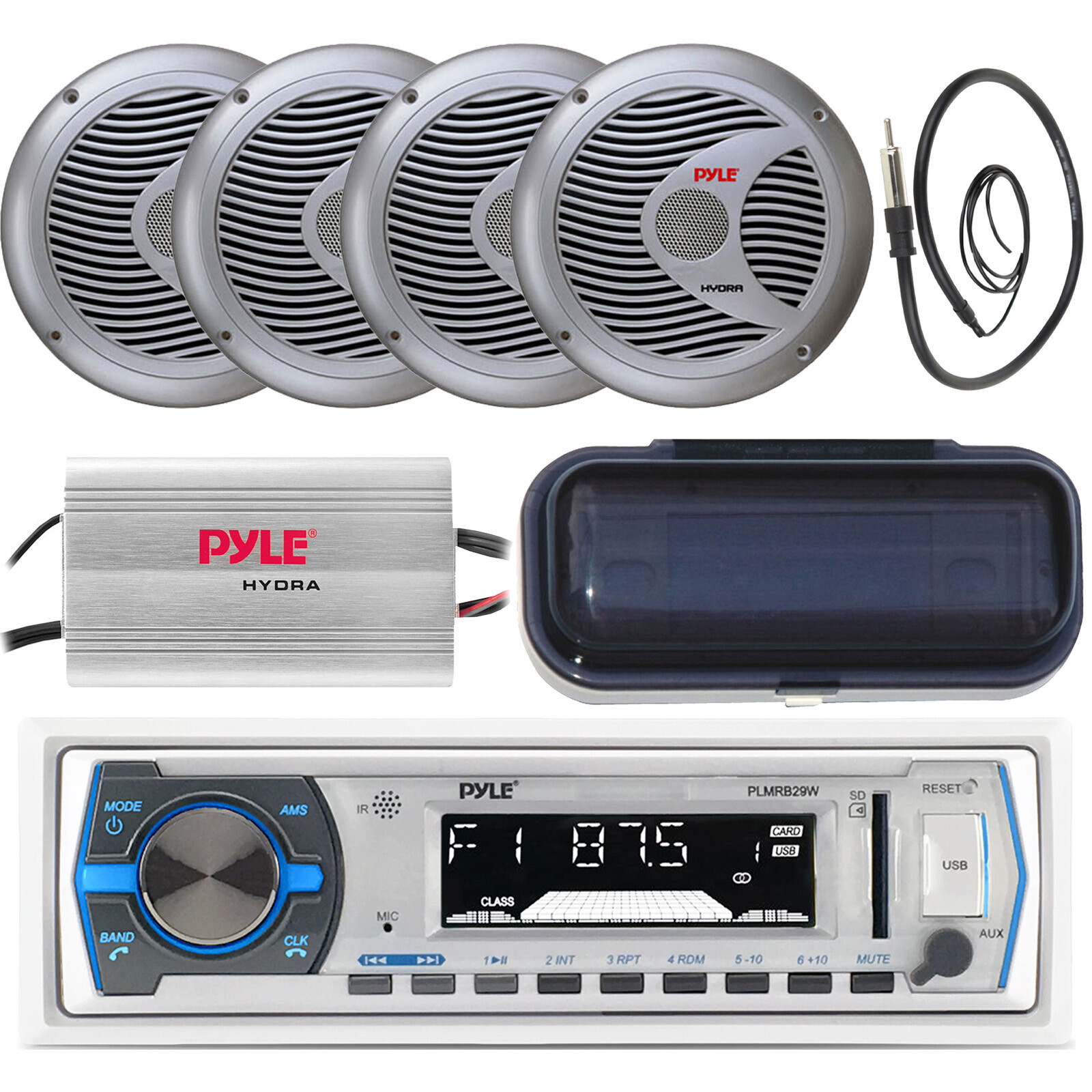 New PLMRB29W Pyle Marine Radio w/Cover, 6.5″ Speakers, Antenna, 400W Amplifier