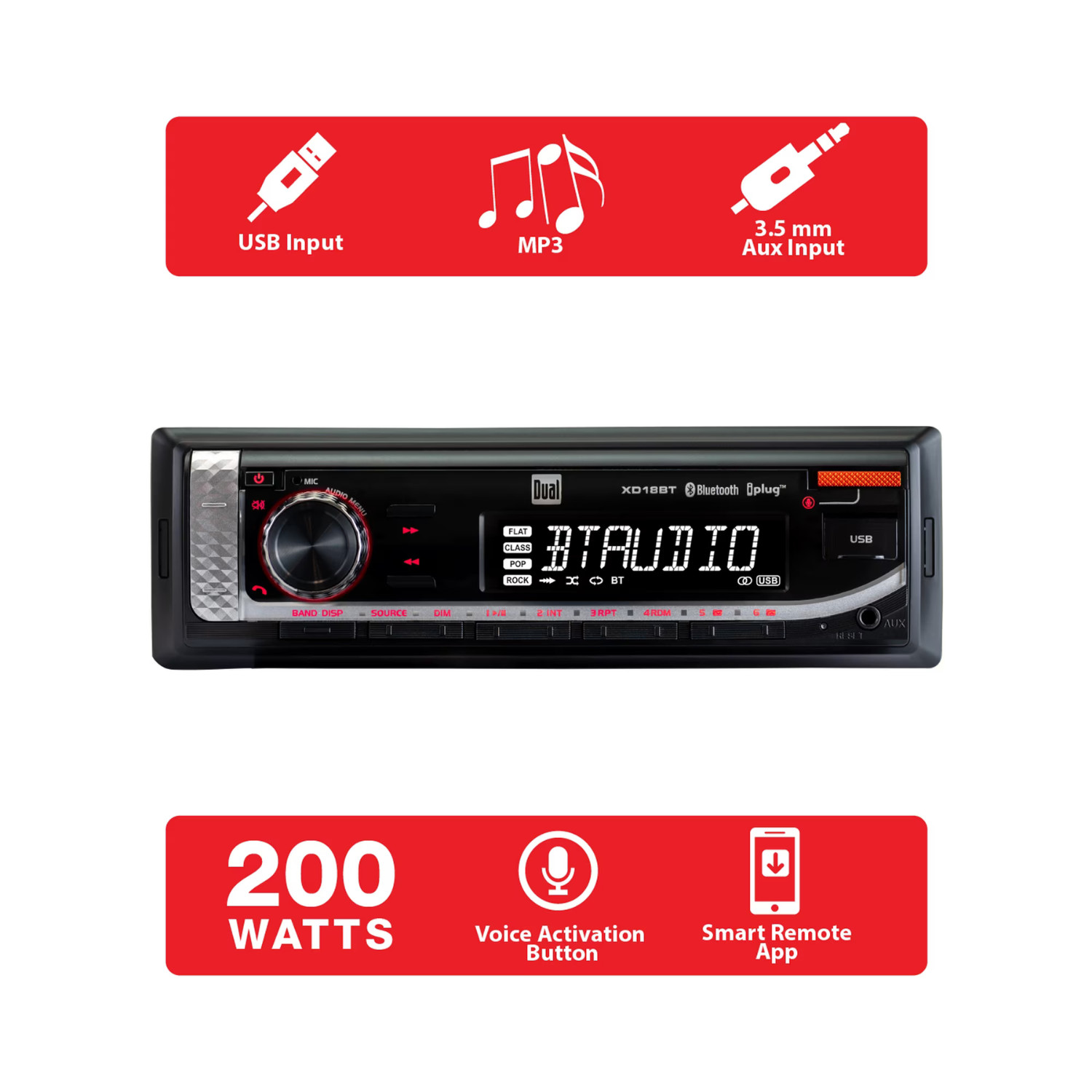 Dual XD18BT Single DIN Car Stereo Bluetooth USB AM FM MP3 Receiver