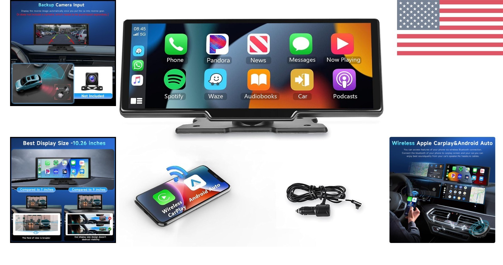 Portable Car Stereo with Wireless CarPlay & Android Auto – 10.26-Inch HD Screen