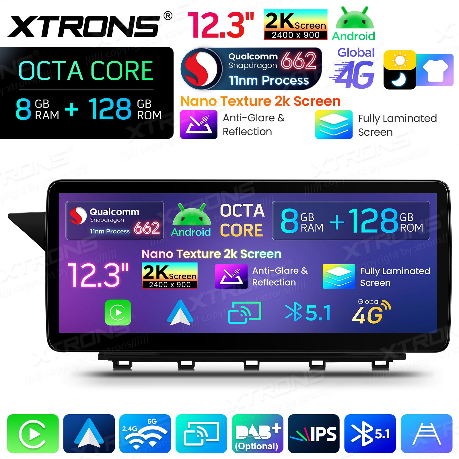 Qualcomm 662 Android 14 for Mercedes GLK X204 12.3″ 2K Screen 8GB 128GB 4G Wi-Fi