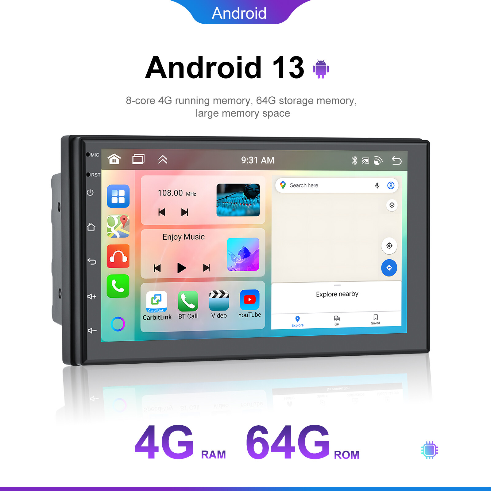 7″ Android 13 Carplay Double 2 Din Car Stereo Radio 4G+64G 8 Core GPS DSP Camera
