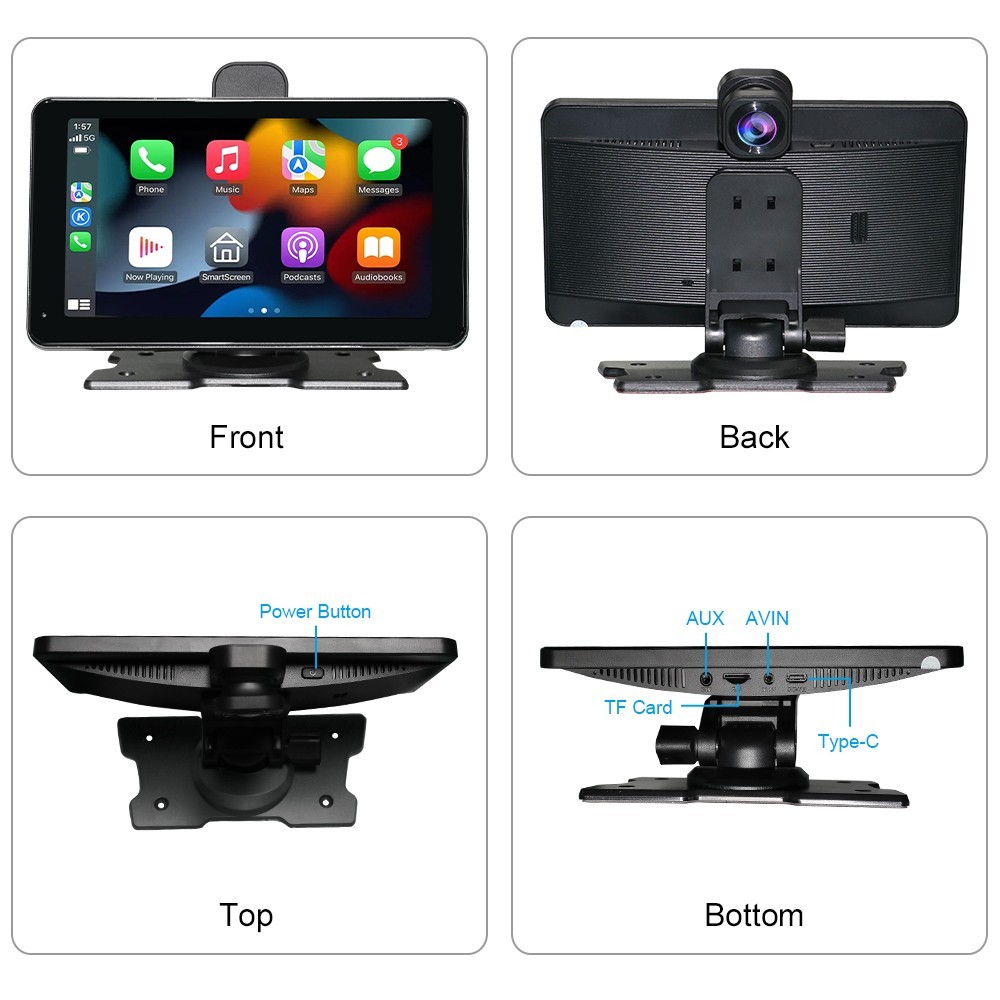 Clearance! 7″ Apple CarPlay DVR with 1080P Dual Dash Cam – iPhone Only